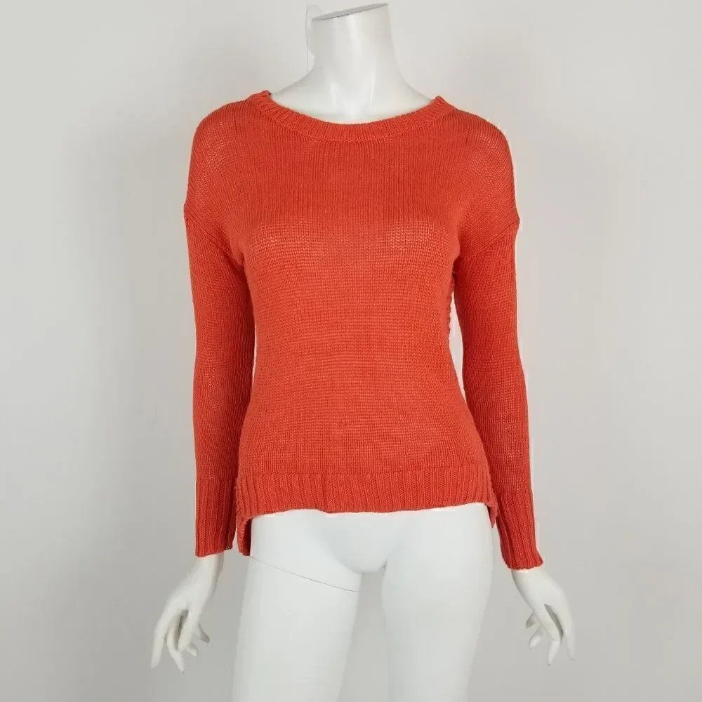 J. Crew Womens Size XXS Orange Linen Textured Beach Sweater Hi Low Hem